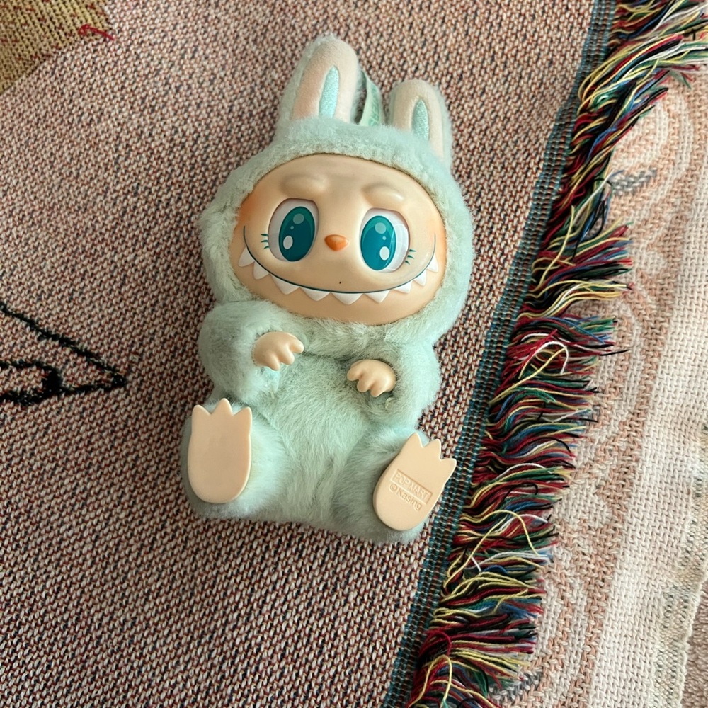 Popmart labubu blue plush keychain